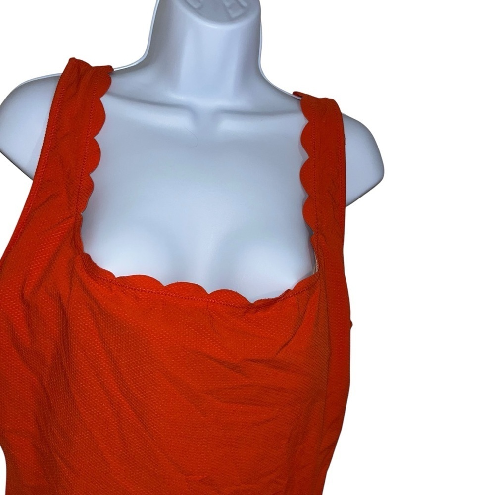 j. Crew red orange rush tank swimsuit bathing suit one piece 16 scalloped detail - Picture 2 of 7